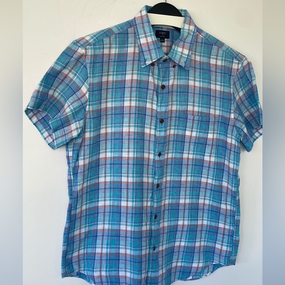 J. Crew Casual Short Sleeve Button Down Homespun Cotton Shirt Plaid Large - Picture 7 of 15